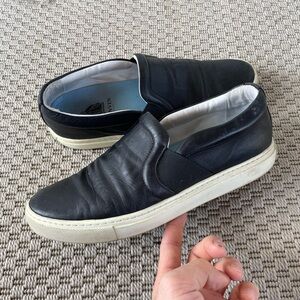 Lanvin black leather slip on embossed logo sneakers